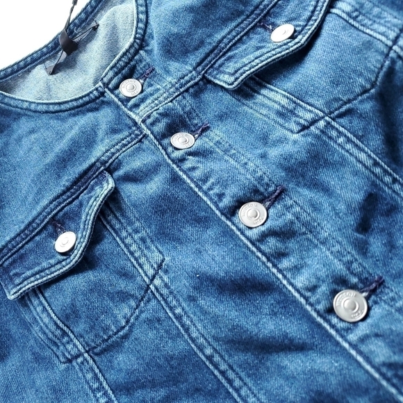 Hudson Blouson Sleeve Paper Bag Denim Longsleeve Dress - Medium Indigo Blue - Picture 6 of 16